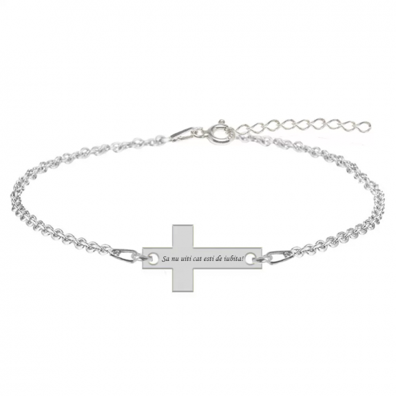 Bratara argint cruciulita 16 mm - personalizata cu text Bratara argint cruciulita 16 mm - personalizata cu text